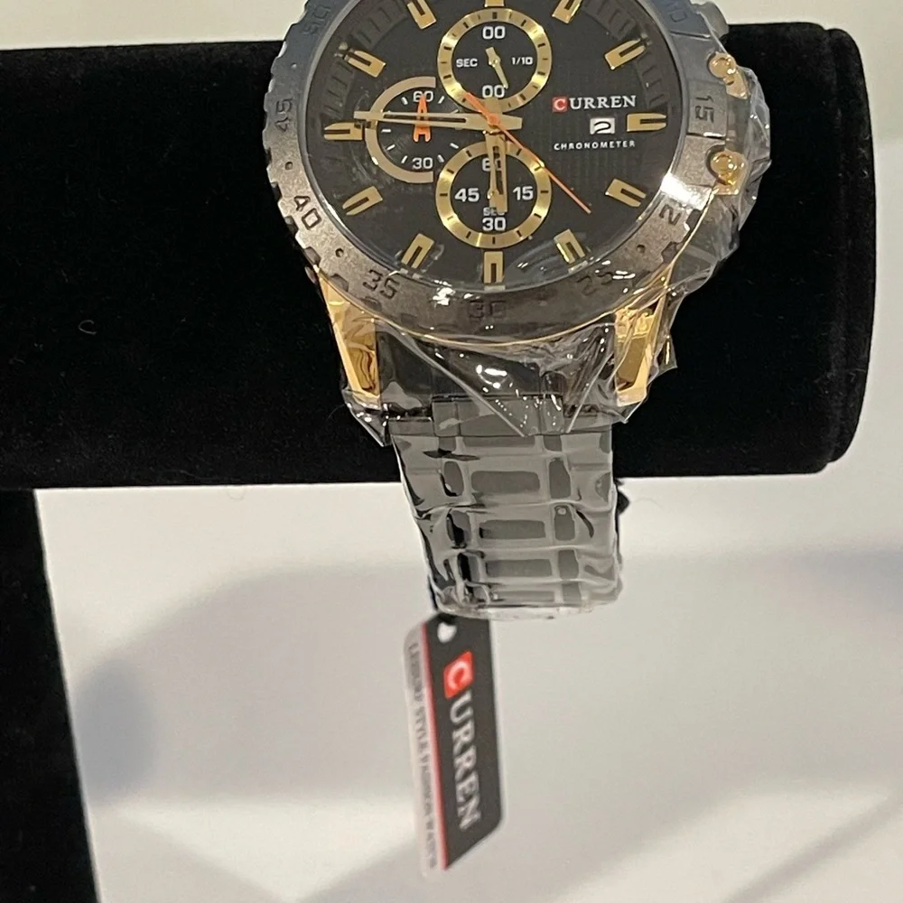 Curren Men Stainless Steel Chronograph Quartz Watch. Color Black/Gold. - Picture 2 of 11